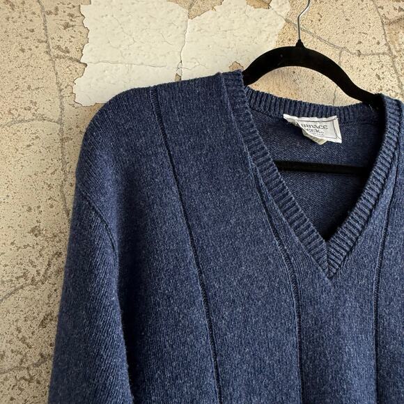 Vtg Sweater Mens M Blue V Neck Pullover Furnace Creek USA Made Grandpacore Prep - Picture 3 of 7